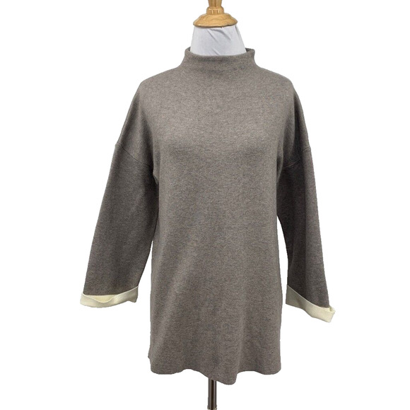 Tahari Sweater Womens XL Extra Large Taupe Mock Neck Half Sleeve Back Zip Cuffed - Picture 1 of 12